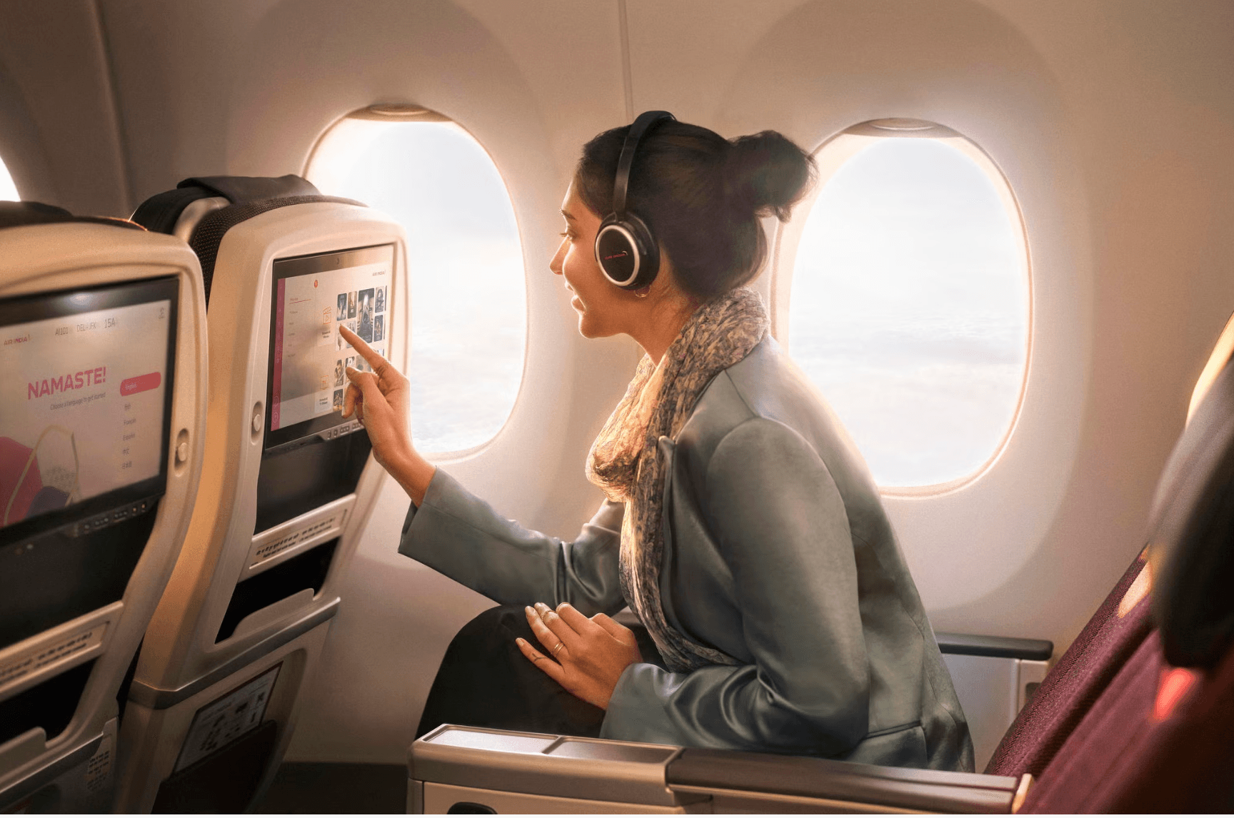 Passenger using Air India In-Flight Entertainment system
